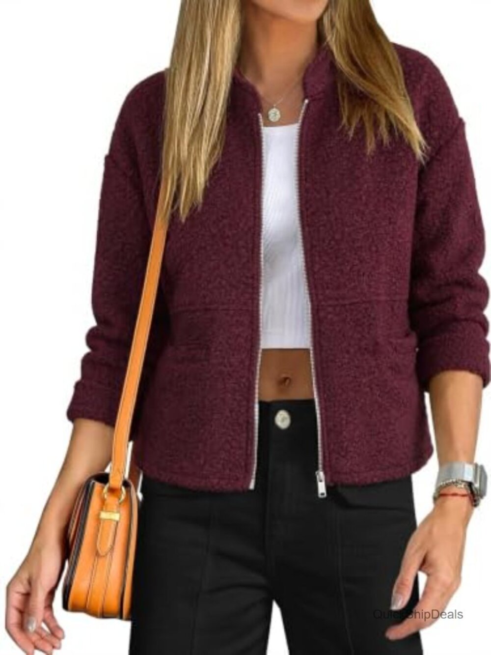 Teddy Fleece Jacket Stand Collar Full Zip Pockets Casual Coat